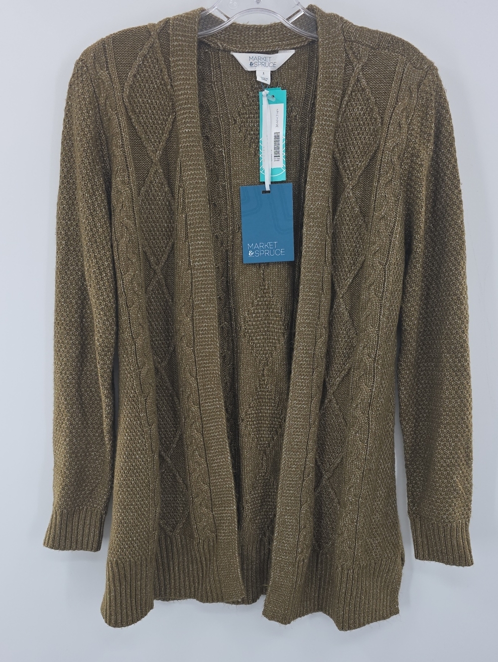 Market & Spruce Olive Open-Front Cable Cardigan